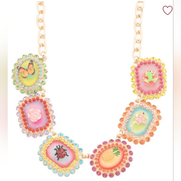 💛🔹Betsey Johnson Backyard  Stone Critter Colorful Gemstone Collar 16" Necklace - Picture 8 of 14